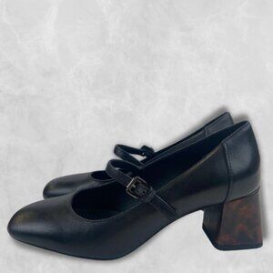 Geox Respira Mary Jane Block Heels Italian Patent Adjustable Strap Black 36 NWOT